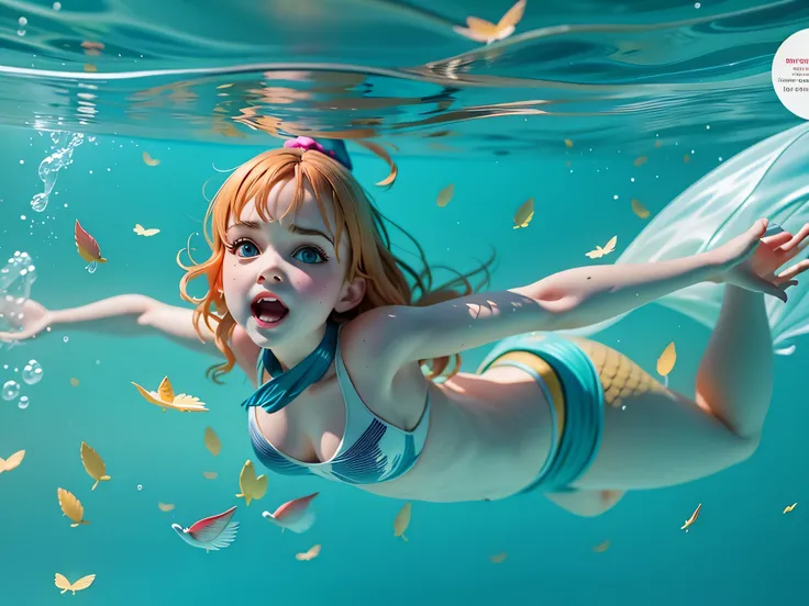 there is a girl in a swimming suit holding a plastic bag, joey king, emma watson as a mermaid, emma watson as sea mermaid, movie, screenshot from a movie, florence pugh, butterfly stroke, swimming, cool looking, sadie sink, incredible depth, still from a l...