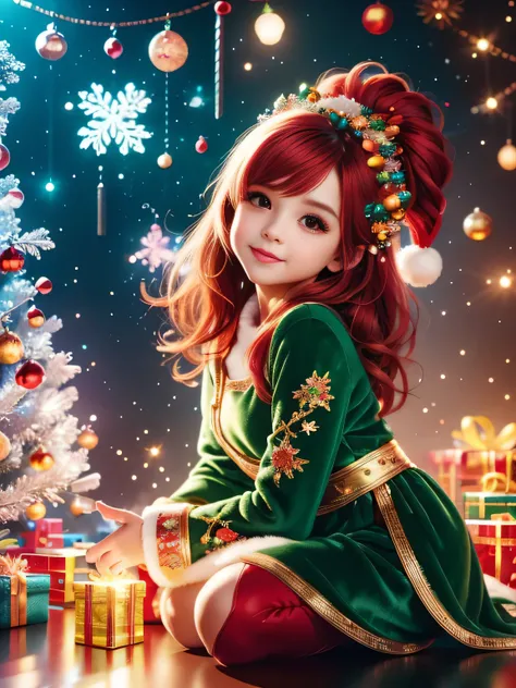 (Best Quality, Super Detail, Masterpiece, Representative Work, Official Art, Professional, Super High Detail, 8k:1.3), (Full Body) Cute girl in fantasy Christmas outfit, high definition, best quality, hyper HD, realistic, vivid colors, expressive, detailed...