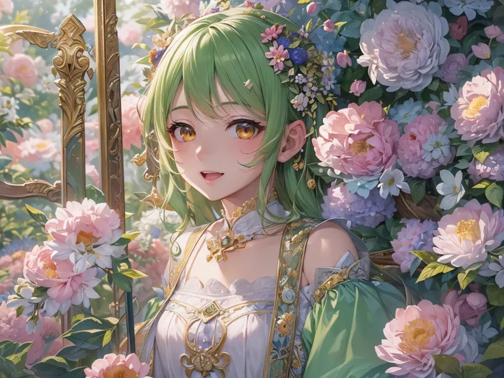 (( top quality)),( super high resolution),( super detailed),( detailed description ),(( best CG )),( Best Artwork ),Ultra-detailed art, Amazing Painted Art ,( Fine Details:1.5), flower gate,  Momoka Smiles Ran, Twin Moon 