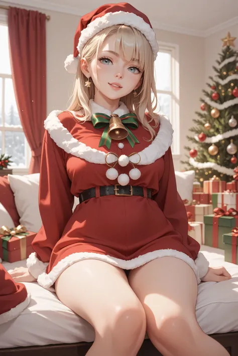 female, indoors, christmas, santa outfit, 