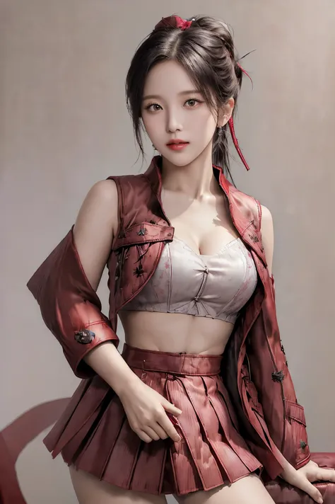 (masterpiece, the best quality:1.2), Cowboy shooting, Solitary, 1 Girl, Makoto Ohama,Charming smile, Shut up, looking at the audience,posture, Hands on Hips,Big breasts(((Large Breasts、Low-cut，Cleavage, Wide hips,)))((Long legs)),Hourglass figure, ,Headban...