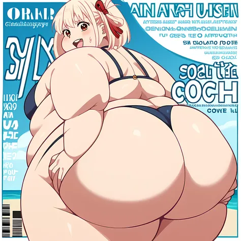 score_9, score_8_up, score_7_up, source_anime, chisatonishikigi, chisato nishikigi, short hair, bangs, blonde hair, red eyes, hair ribbon, one side up, bob cut, large breasts,, magazine cover, fake magazine cover, cover, fake cover, price, cover page, text...