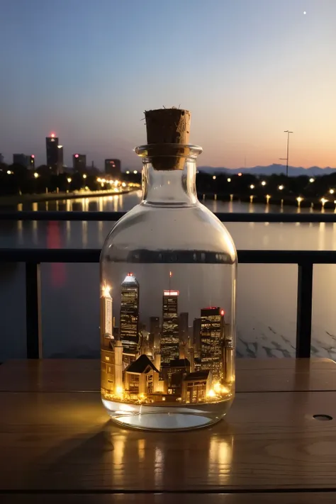 A populated city in glass bottle