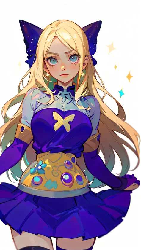 a cartoon picture of a woman in a purple outfit with a butterfly on her head, anime style like fate/stay night, blonde anime girl with long hair, anime goddess, marin kitagawa fanart, anime moe artstyle, ahegao, female anime character, ilya kuvshinov with ...