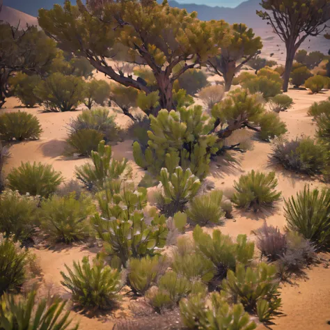 An aria with undergrowth.Ultra HD,  tall details, quality,  High resolution ,  cheat sheet , Three-dimensional view, Focal length 135mm, 3D isometric, Canon, F16 aperture, Isometric view,  Panorama , Motor Unreal,  soft lighting ,  outdoor, 