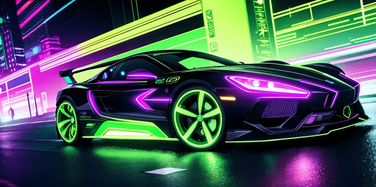  Cyber-punk style, bright neon car, centered, masterful technique, bioluminescent outline, highly detailed, smooth, sharp focus, illustration, approaching perfection, intricate details, ultra-high definition, 8k resolution 