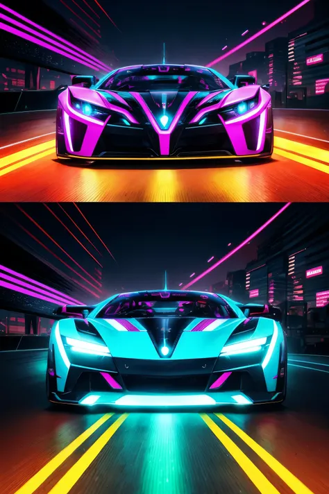  Cyber-punk style, bright neon car, centered, masterful technique, bioluminescent outline, highly detailed, smooth, sharp focus, illustration, approaching perfection, intricate details, ultra-high definition, 8k resolution 