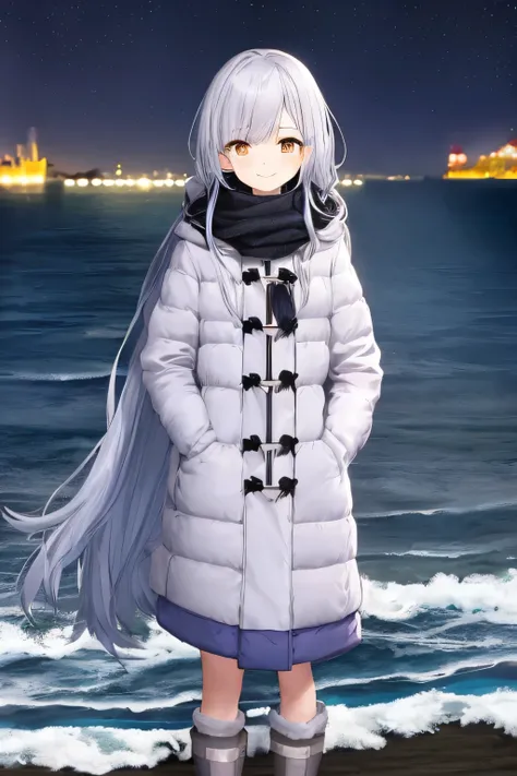 BREAK score_9, score_8_up, score_7_up, score_6_up, score_5_up, score_4_up, rating_safe,
BREAK 1 girl, solo, brown eyes, silver hair, light purple mesh in silver hair, straight hair, (extra long hair), (((light colorful hair))), adorable round face, small b...