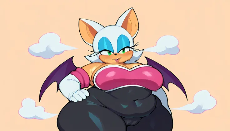 score_9, score_8_up, score_7_up, rouge the bat, sonic (series), 1girl, solo, hand on own hip, elbow gloves, (ssbbw:1.8), sweating, big hips, ((expanding)), steaming body, wobble lines, big_double_doughy_belly, she´s enjoying, (nightcity_background:1.5), (s...