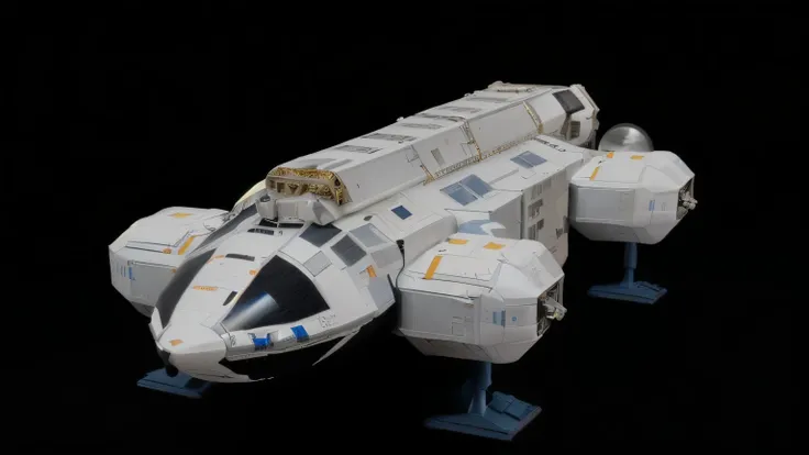  there is a model of a space station with a space shuttle,  detailed accident of spaceship ,  scale model photograph ,  has six thrusters on the back, detailed spaceship,  science-fiction spaceship  retrô, a beautiful and detailed orixa,  science-fiction s...