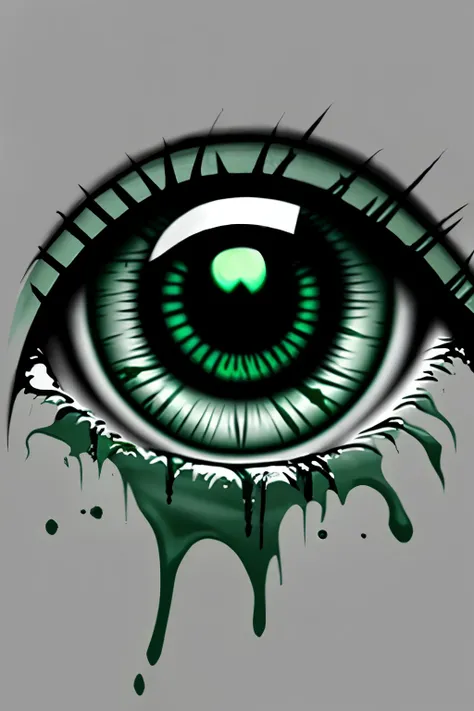 bleeding dark green demon eye on front. Gray skin