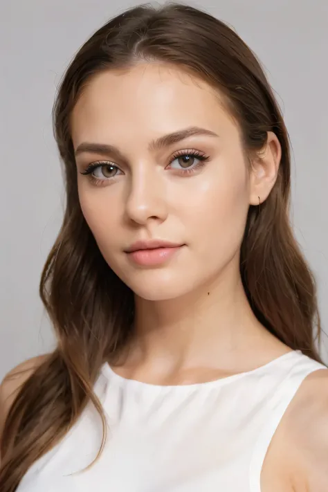 Realistic photo of a young European-looking woman with daytime makeup after work as a makeup artist