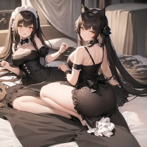 anime - style image of a woman in a maid outfit posing on a bed, anime cat girl in a maid costume, fine details. girls frontline, from girls frontline, anime girl in a maid costume, cosplay of a catboy! maid! dress, wlop and sakimichan, from arknights, cap...