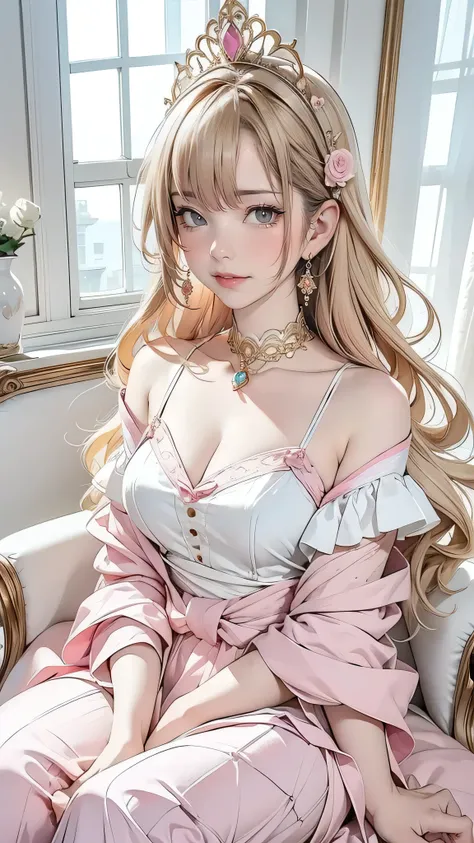 (8k,  top quality,   Masterpiece  : 1.2),   Ultra High Definition ,,  Marie Antoinette ,  super detailed face ,fine grain,  please open your mouth slightly  ,( blonde alone), long hair,  bangs wave, break,Rococo Ruffle Dress,Long sleeve dress,  dress for l...