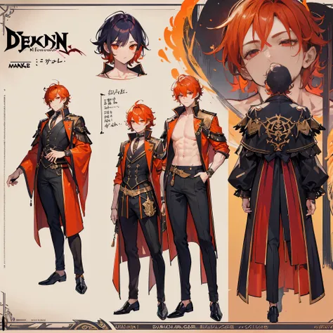 (Masterpiece, best quality), detailed, 1 man, ((character concept art)), ((character design sheet, same character, front, side, back)), full body, body complete, 1 Male demon, 1 Man demon, Detailed face, character design sheet，full bodyesbian, Highly detai...