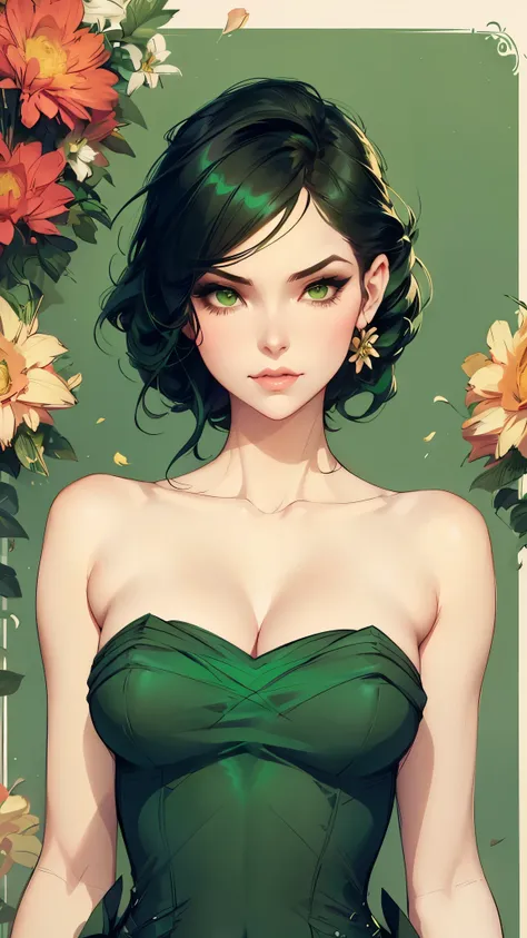 a woman in a green dress standing in front of flowers, style artgerm, style of charlie bowater, in the art style of bowater, beautiful comic art, beautiful alluring anime woman, otto schmidt, trending artgerm, beautiful anime woman, artgerm style, lois van...