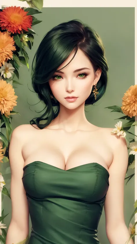 a woman in a green dress standing in front of flowers, style artgerm, style of charlie bowater, in the art style of bowater, beautiful comic art, beautiful alluring anime woman, otto schmidt, trending artgerm, beautiful anime woman, artgerm style, lois van...