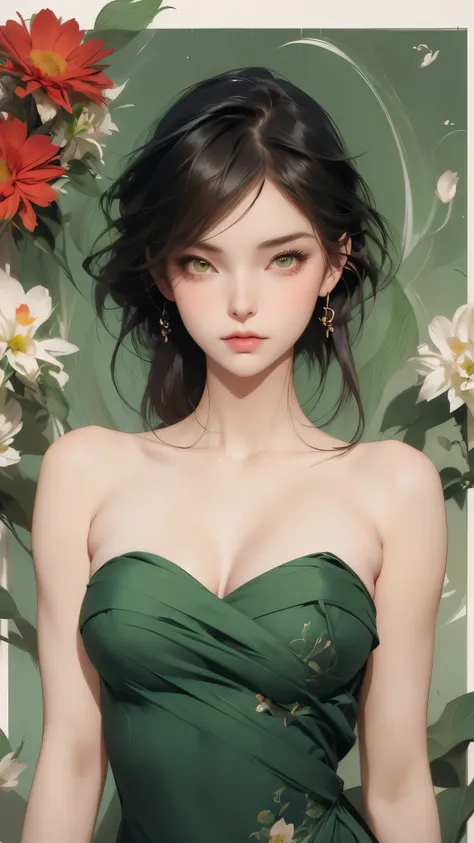 a woman in a green dress standing in front of flowers, style artgerm, style of charlie bowater, in the art style of bowater, beautiful comic art, beautiful alluring anime woman, otto schmidt, trending artgerm, beautiful anime woman, artgerm style, lois van...