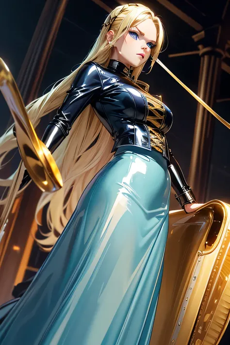  perfect anatomy  　  top quality,  highest resolution,(((latex marching band　Latex long skirt　 blonde alone　  blue eyes)))