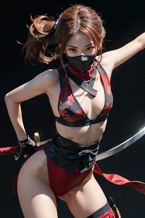 nsfw、   beautiful, beautiful, 40-year-old woman   、  (((     The woman is wearing a red shinobi costume      ))).(((     The red shinobi costume is expressed in detail )))、          Very dark colored pubic hair            、         My expression smiles bew...