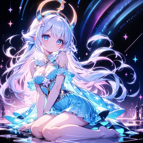 1girl, pretty face、Baby Face、((( dynamic best composition 、 top quality、 Highest Masterpiece、 official art、 super detailed、 high definition、 perfect anatomy )))、 neon color、 yellow and cyan neon color 、 neon lights enhance cuteness、hologram、Very beautiful ...