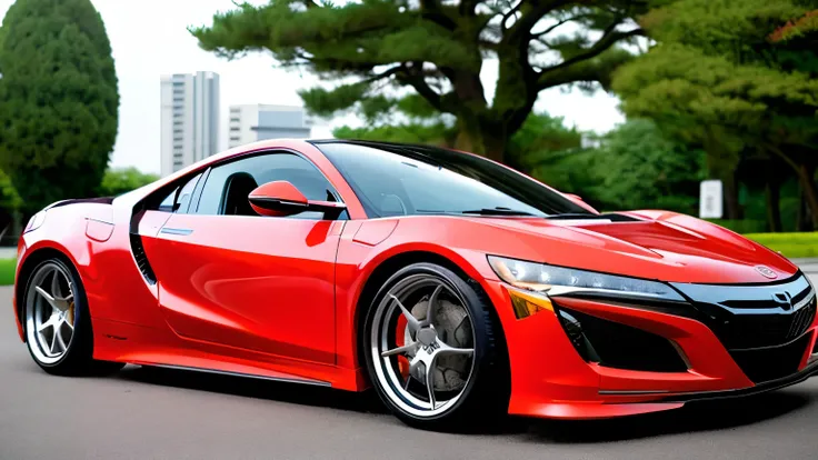 masterpiece, RAW, finest images, japanese anime character Hakurei Reimu is painted on Honda NSX, Itasha, 