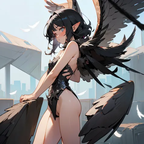 elf, girl ,black hair,
Dark Angel,((Six wings,black:1:2)),
((half naked)),armor,
full scale , masterpiece , High resolution, Detalles altos, 