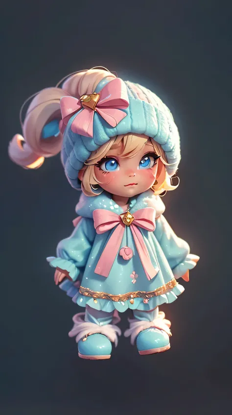 a close up of a doll wearing a blue outfit and a hat, adorable digital painting, cute digital art, cute detailed digital art, cute cartoon character, realistic cute girl painting, cute pocelain doll, cute cartoon, cute character, cute adorable, cartoonish ...