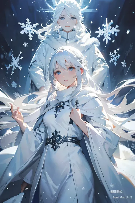 anime, anime, girl, snow, winter, snow, snow, snowflakes, snowflakes, snowflakes, snowflakes, snowfl, winter concept art, white haired deity, goddess of winter, anime in fantasy style, artgerm and atey ghailan, white haired lady, god of winter, white haire...