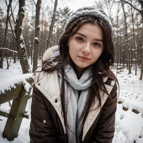 My 22 year old Moldovan sister Marina looks close at me in the snowy forest knowing that I love her 