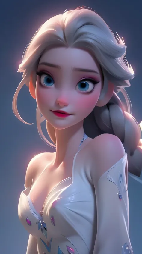 elsa, (perky breasts), (((small breasts))), affected smile:1.2, beautiful blue eyes, (perfect iris), depth of color in his eyes, by rubio, by the wide, braid, full lips, blush, naked, she is showing her vagina, depth of field, bokeh, (Special attention to ...