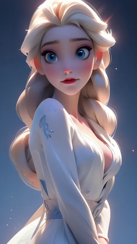 Elsa, (perky breasts), (((small breasts))), smirk:1.2, beautiful blue eyes, (perfect iris’s), depth of colour to her eyes, blonde hair, long hair, braid, full lips, blush, naked, she is showing her vagina, depth of field, bokeh, (special attention to skin ...