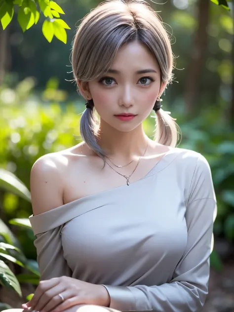   Penis masterpiece  , 8k,  Award-winning works , photo  realistic  ,   realistic  ,    very detailed,     super high resolution forest background , Ray Trakun, ///1 person,    most beautiful, 20 years old , (   sexy,    Japanese idol), (Grey Hair:1.2),///...