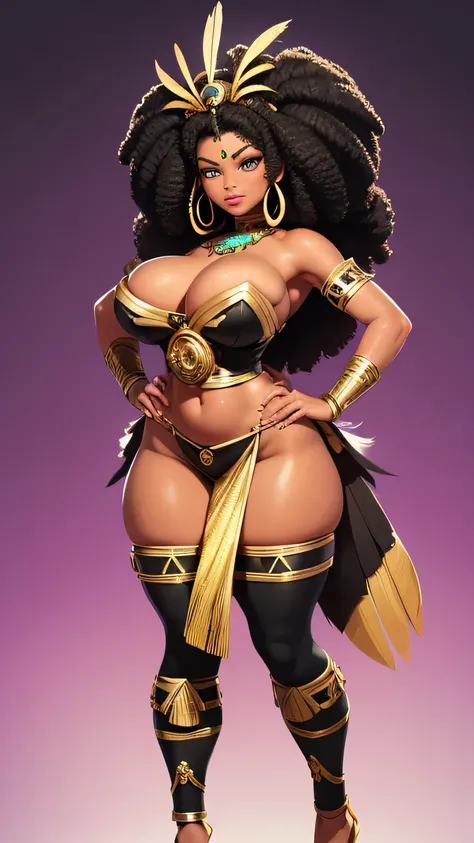 1 girl furry feminino ovelha peluda fofa, dressed in Hufflepuff costume, Stand, wide hips, (big breasts), (((full body))), (thick thighs), ((wide hips)), ((((slim waist)))), tribal armor, dressed up with feathers and feathers on her head, stunning africano...