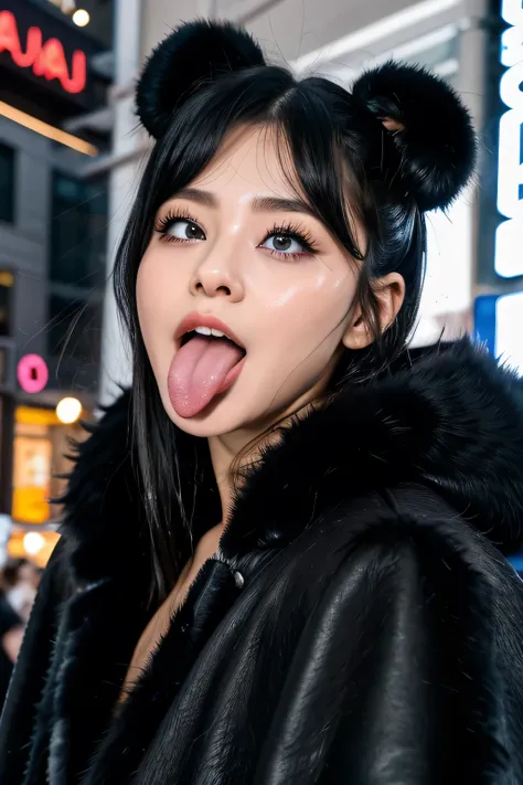 1 girl, table top in front of you,,Award-winning photo, very detailed, face close-up 、 keep your eyes focused, Nose and mouth, face focus, a woman with her mouth open and her eyes closed, Face Focus Close-up、age: 18 ,Black-haired、Symmetrical face, Ins...