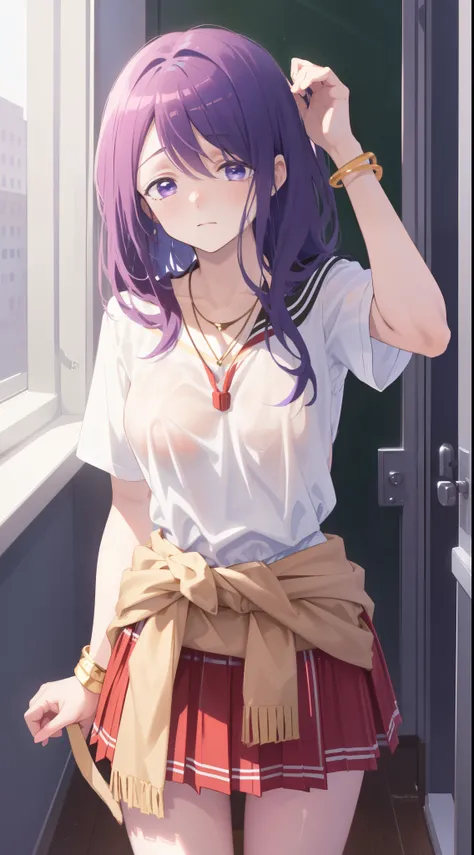 ,淡いPurple Eyes、Light purple hair、 semi-long hair 、 random poses 、indoor、 shy expression 、Glamorous expression、 pink panties visible from the front、 Acme Face、Random pose、short hair、Blue Hair、、hair over one eye、、nsfw、Highest quality、1 girl、alone、、(school un...