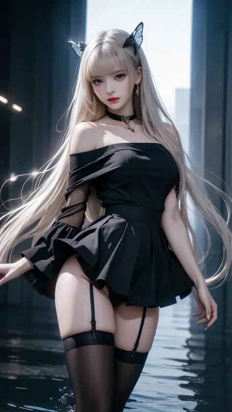 (best qualtiy)),((Superior Quality, 8k, tmasterpiece: 1.5)), Pubic area is clear: 1.2, Perfect Body Beauty： 1. 4) Wet Skin, smile, Film texture, Photorealistic, High image quality, 1 person, single, High hips、 Apparently、（Narrow Face）、Gray Hair、Long Hair、4...