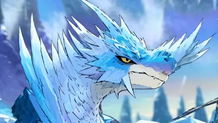 Velkhana from Monster hunter world: Iceborne, detailed, sharp features, anime, high contrast, ice, accurate anatomy, accurate to Monster hunter world: Iceborne, Majestic, beautiful, cute, Attractive, blushing, anime eyes