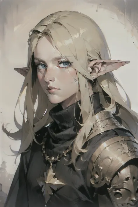 man, elf,  long blond hair , Fantasy clothing, shoulder portrait