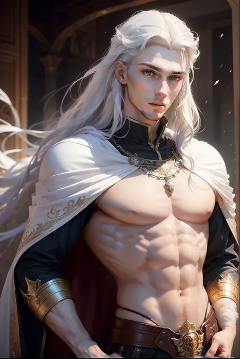  a young man in his twenties ,  he is from the fantasy world ,  he is the king of life ,  He is tall and thin , But very athletic ,  he has long amethyst hair and deep white eyes,  his race is white ,  he is handsome , Very beautiful, breathtaking,  he is ...