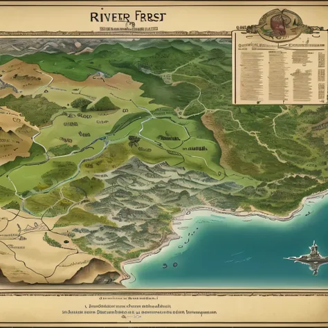 a map of a river and a forest with a small bridge, gridless dnd map, extremely detailed d&d map, steam workshop maps, hyperborea, green cyrodiil plains, dnd map, middle earth landscape, d&d map, d&d fantasy setting, aerial view of an ancient land, style of...