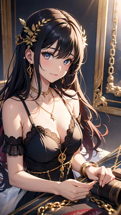  Premium 、 Premium 、 masterpiece、fille((20 ans、As soon as 、[ disheveled hair 、middle bust 、 Facing forward,  wide open chest 、Yeux rougeoyants、 Hypnotic state 、 The best valley 、loincloth 、mince、 Text depth 、 open the chest、ornements pour cheveux、Full body...