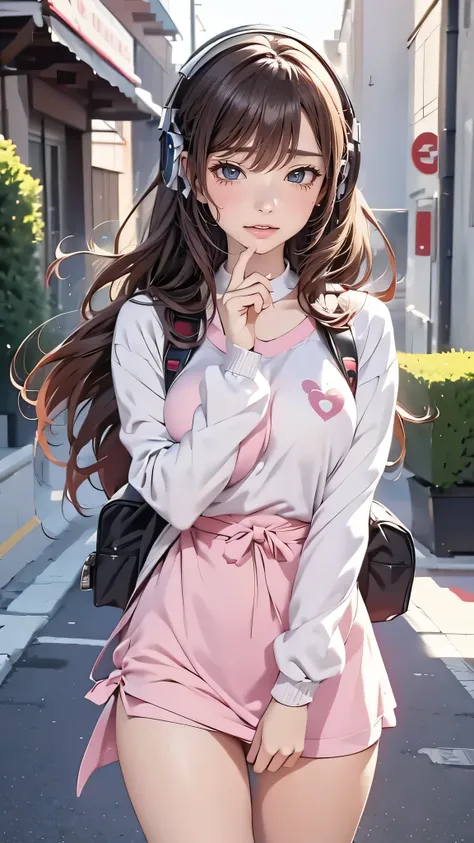 Anime girl with headphones and backpack looking at cell phone, Anime Style 4 k, (Very delicate and beautiful face), (Beautiful eyes in every detail), Digital anime art, Nightcore, Digital anime illustration, Anime Styled digital art, anime art wallpaper 4k...