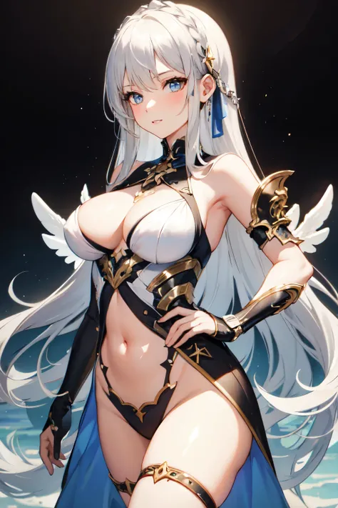 (( top quality)), ((  masterpiece  )), (  Details),  1 girl, silverhair,longhair,sexy,mecanical,wing