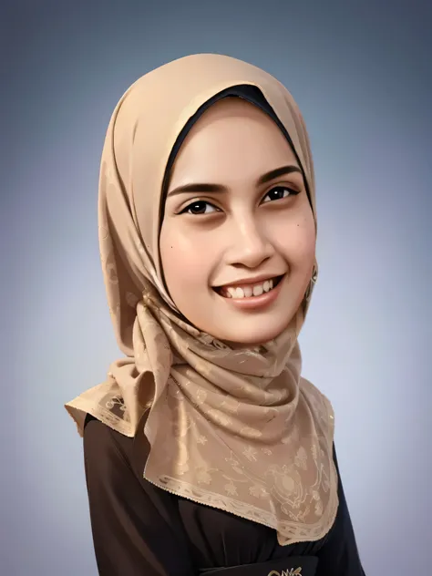 a close up of a woman wearing a hijab smiling, high quality portrait, detailed skin, detailed color portrait, realistic portrait, digital illustration portrait, cartoon portrait, color portrait, realism artstyle, realistic portrait photo, potrait, close up...