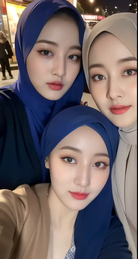 ((2 group hijab girls taking selfie with front camera)), tight outfit, medium bust, sexy waist, three hijab girls taking selfie with front camera, three hijab woman nude unclothes, open clothes, pretty hijab girl, ((2 group hijab girls selfie)), cute face,...