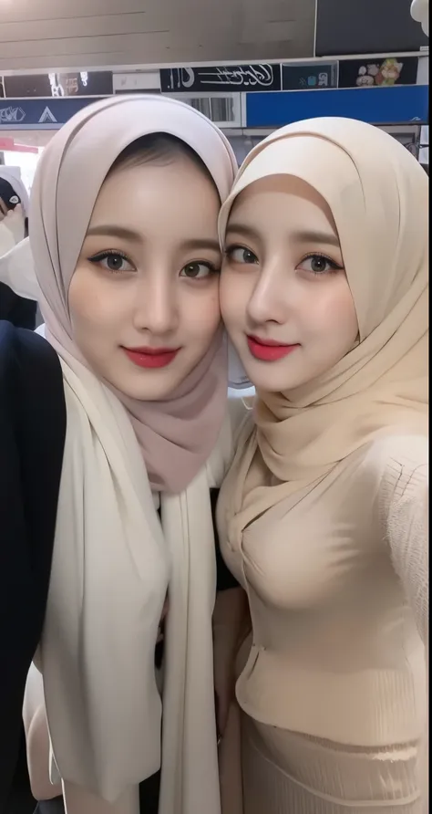 ((2 group hijab girls taking selfie with front camera)), tight outfit, medium bust, sexy waist, three group hijab girls taking selfie with front camera, three hijab woman nude unclothes, open clothes, pretty hijab girl, ((2 group hijab girls selfie)), cute...