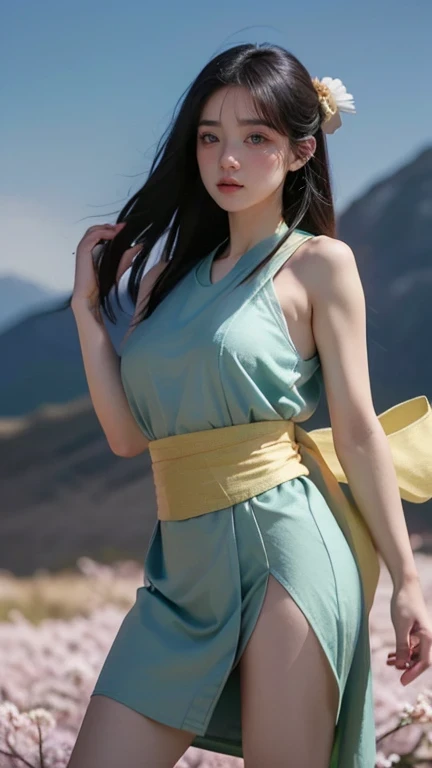 cinematic lighting, masterpiece, UHD, anatomically correct, textured skin, super detail, high quality, award winning, highres, 16k, 8k, full body shot, a young korean woman, age 25, baby face, medium breast, ((A brave young woman with a slender yet athleti...