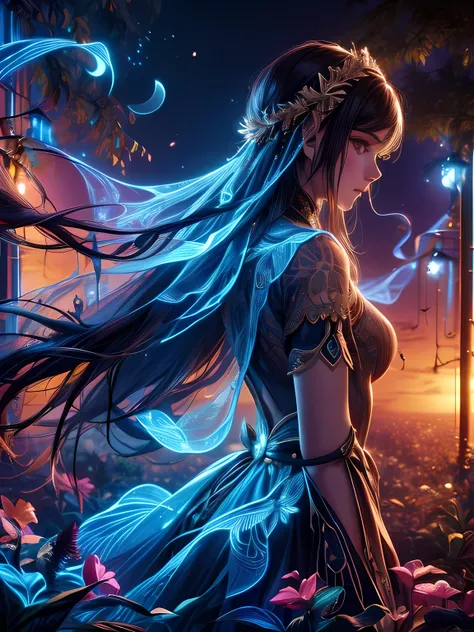 1girl, (best quality, 4k, 8k, highres, masterpiece:1.2), ultra-detailed, moonlit backdrop, mystical atmosphere, ethereal lighting, cool toned color palette, chiaroscuro lighting, side view, adult female, cinematic quality
