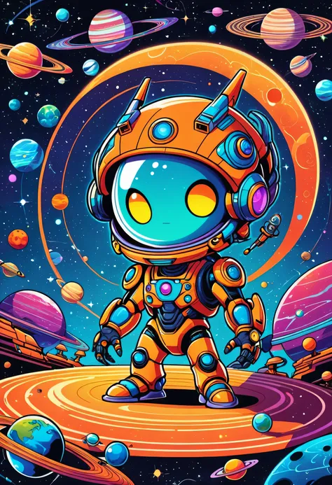 concept art, Vector Art, aesthetic, Vector Cartoon Illustration, a alien and planets vector, complex details . digital artwork, bright colors, bold outlines, illustrative, highly detailed